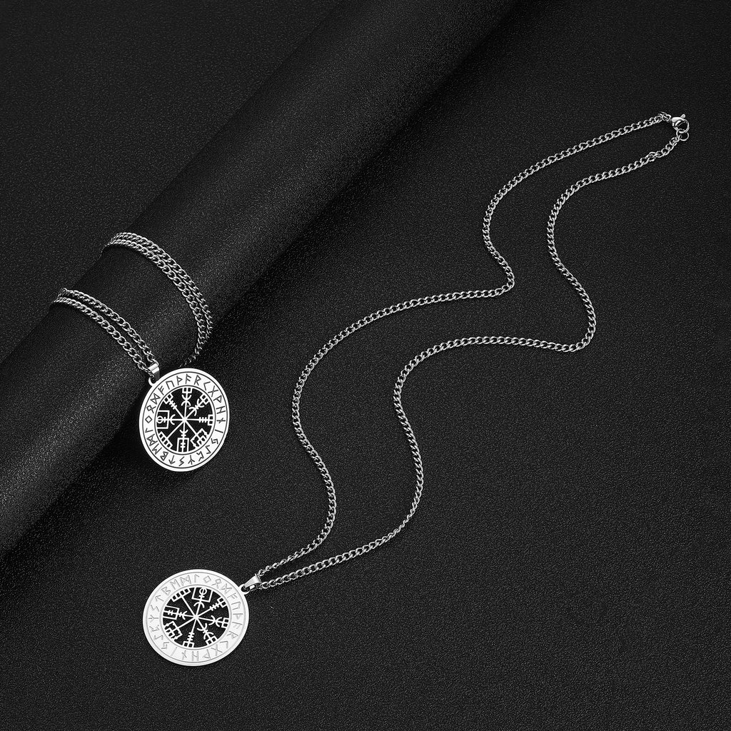Odin's Runes Vegvisir Compass Pendant — Stainless Steel