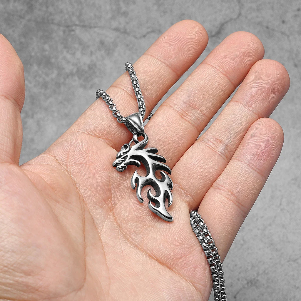 Tribal Dragon Pendant Necklace — Stainless Steel