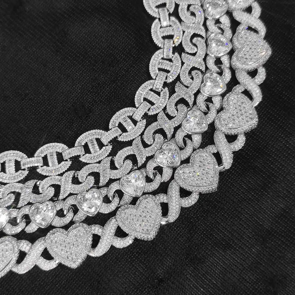 Iced Out Heart Cuban Chain Necklace Stainless Steel