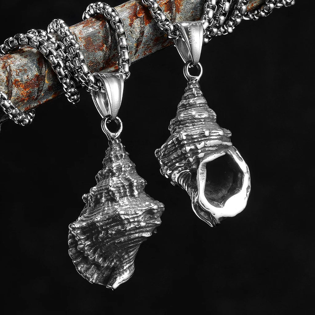 Vintage Conch Shell Pendant Necklace — Stainless Steel