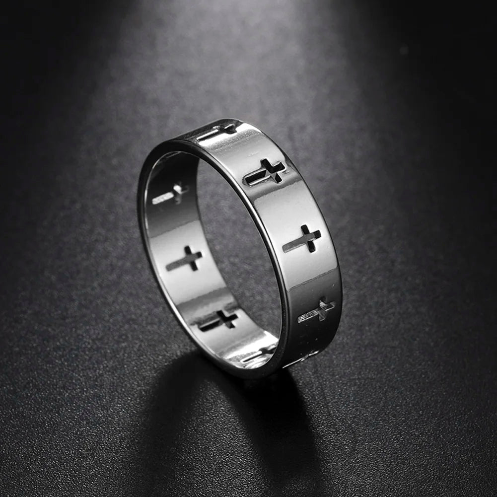 Gothic Wedding Cross Ring — Stainless Steel