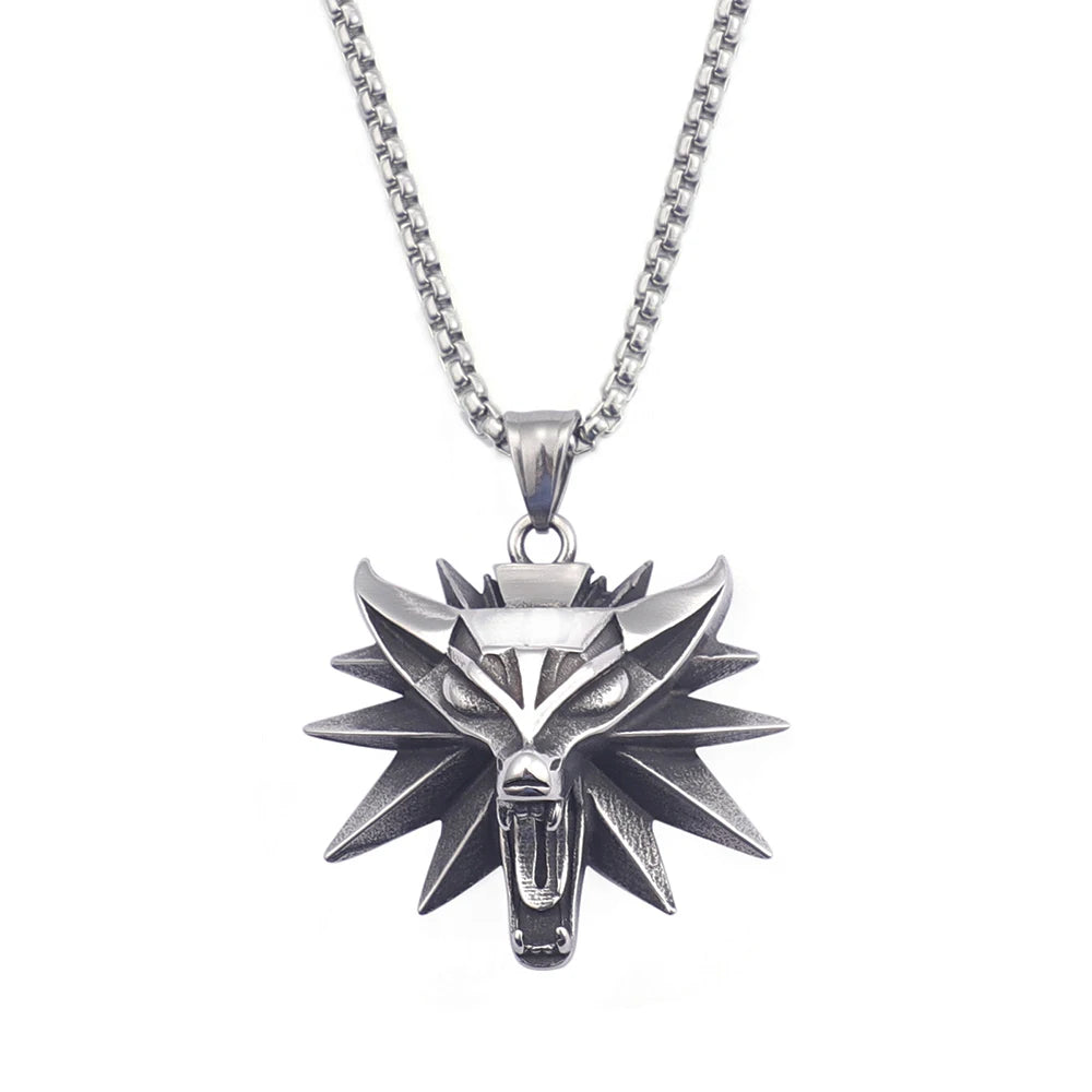 Vintage Punk Wolf Head Pendant Necklace For Men Boys Hip Hop Biker Jewelry Geralt of Rivia Slavic Viking Necklaces