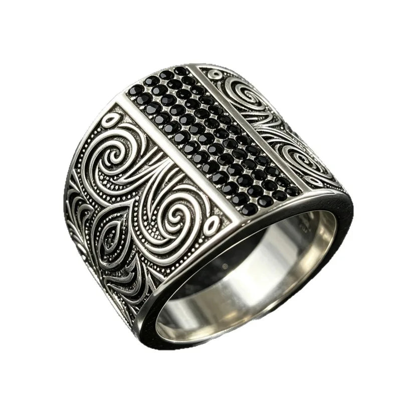 Retro fashion pattern ring domineering trendy men's ring old engraved men's ring