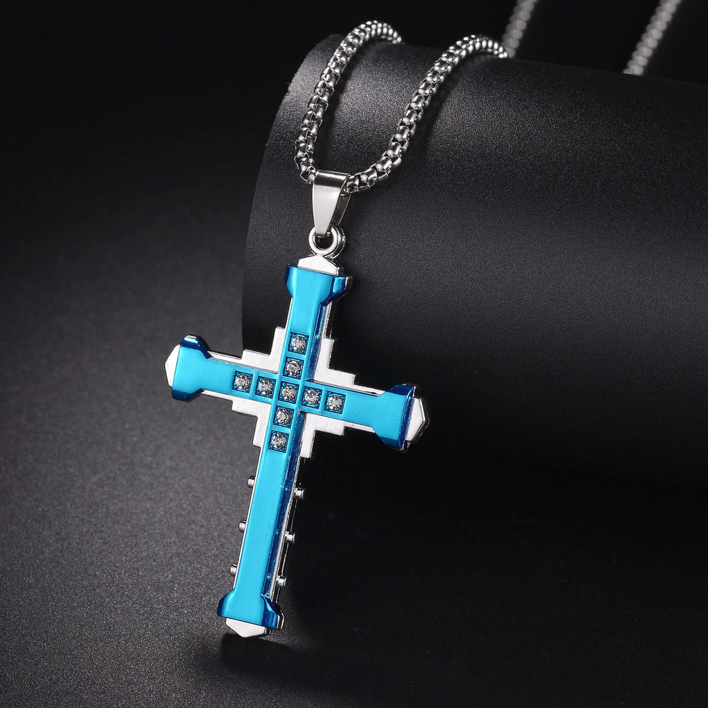 Christian Jesus Cross Necklace For Women Men Stainless Steel Chains Choker Religion Pendants Jewelry Prayer Baptism Gift