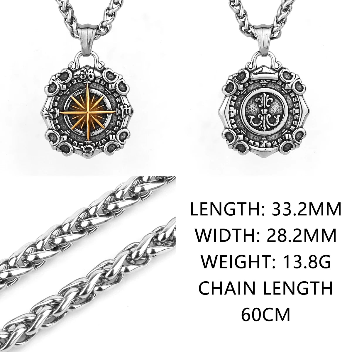 Street Compass Pendant Necklace — Stainless Steel