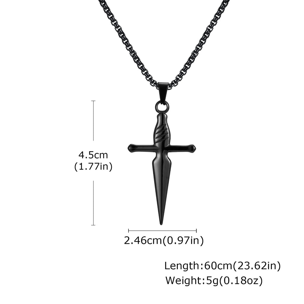 Men's Sword Cross Necklace,Short Sword Stainless Steel Pendant Necklace,Rock Punk Jewelry Gift