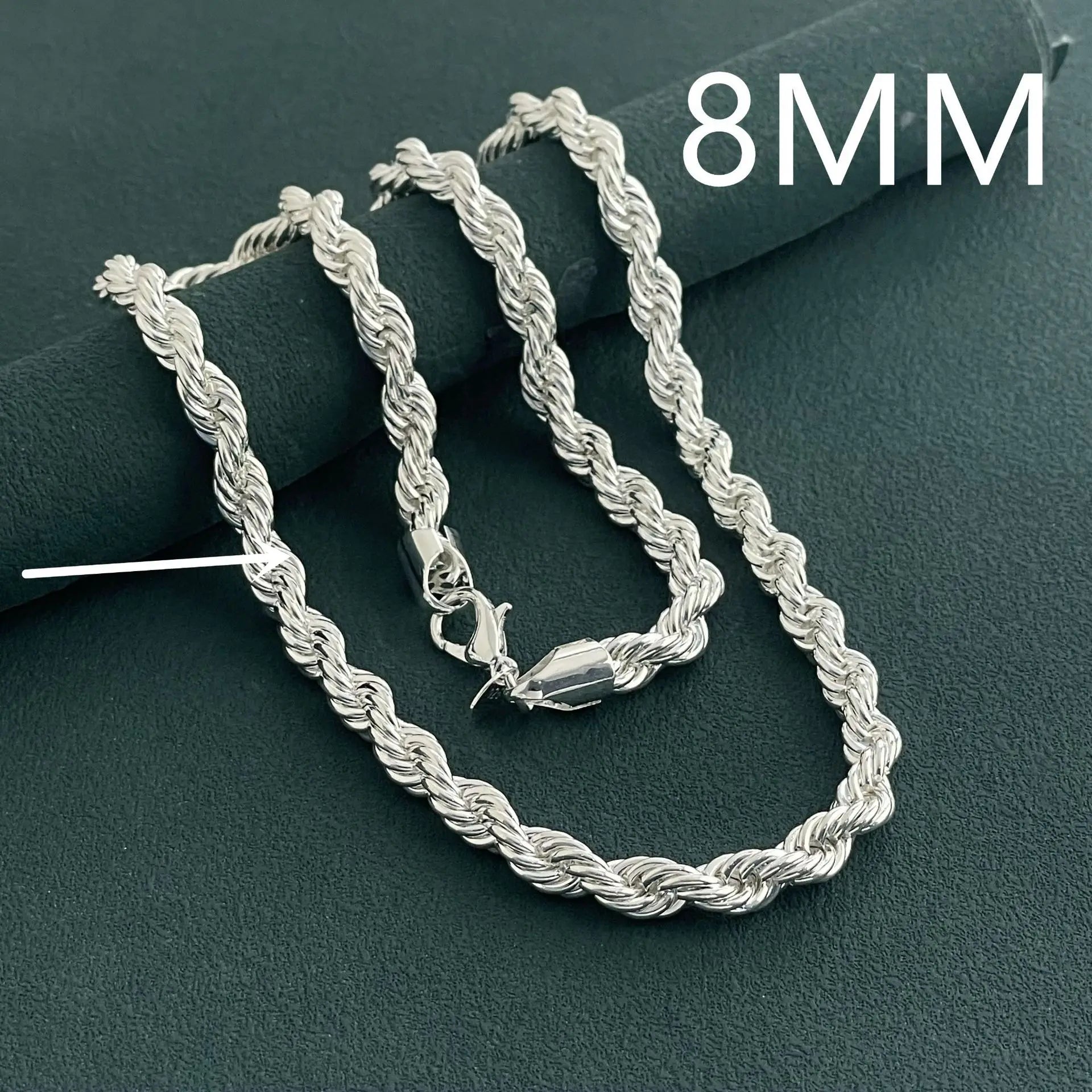Anrara 925 sterling silver necklace 8MM twisted rope fashion men's necklace