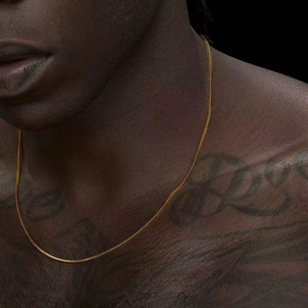 1.2mm Gold Color Plated Stainless Steel Chain Necklace Simple Square Snake Chain Men Necklace Fashionable Titanium Steel Jewelry
