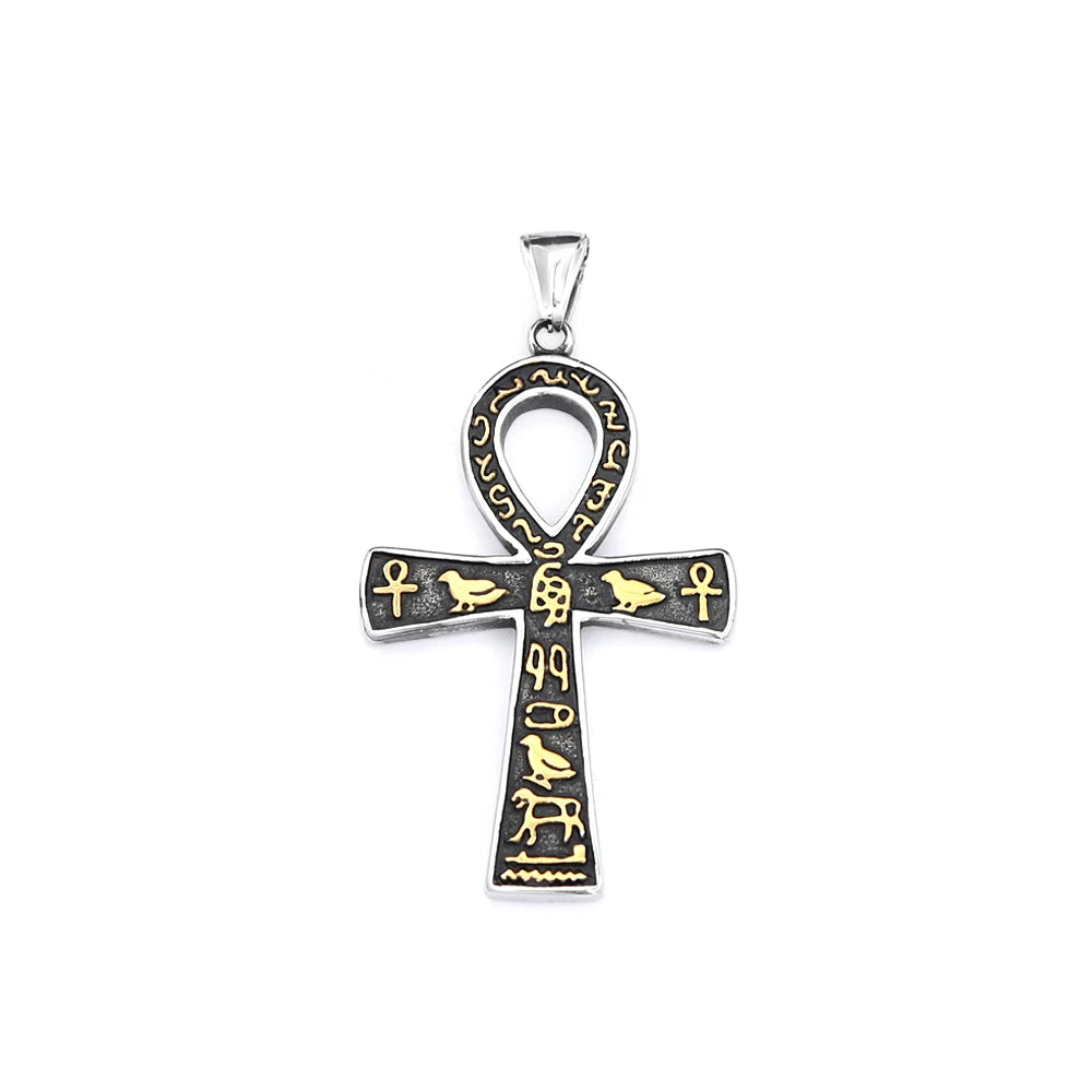 Vintage Fashion Ancient Egyptian Ankh Cross Pendant Necklace For Men Women Stainless Steel Amulet Jewelry Gifts