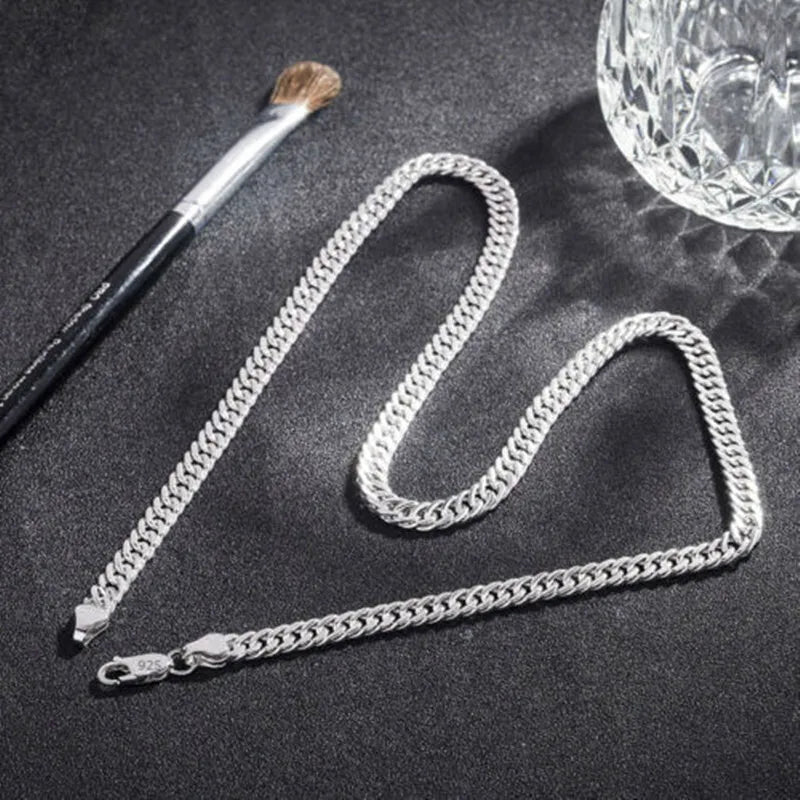 Hot Fine Width 6MM Chain 925 Sterling Silver Necklaces for Women Men Charm Fashion Jewelry Wedding Party Holiday Gift