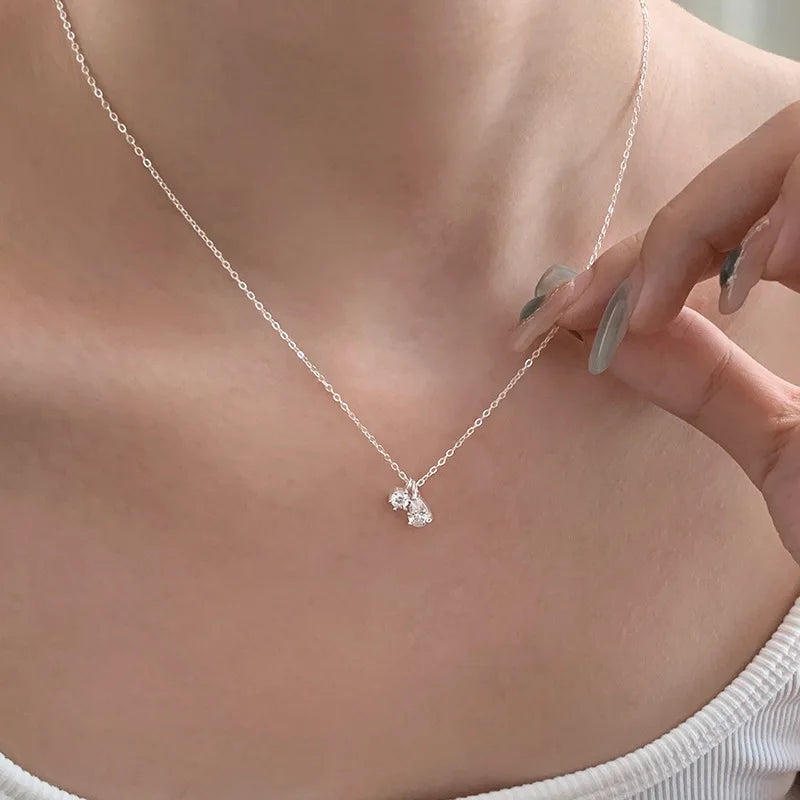 Mini Shiny Delicate 925 Sterling Silver Teardrop-shaped Zircon Pendant Choker Necklace for Woman Collarbone Chain Jewelry Gifts