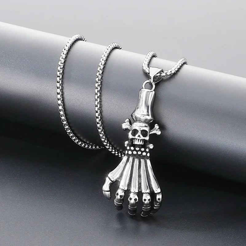 Gothic Skull Palm Pendant Necklace — Stainless Steel