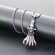 Gothic Skull Palm Skeleton Hand Stainless Steel Pendant Necklace Men Punk Rock Jewelry Holiday Gift Halloween Accessories