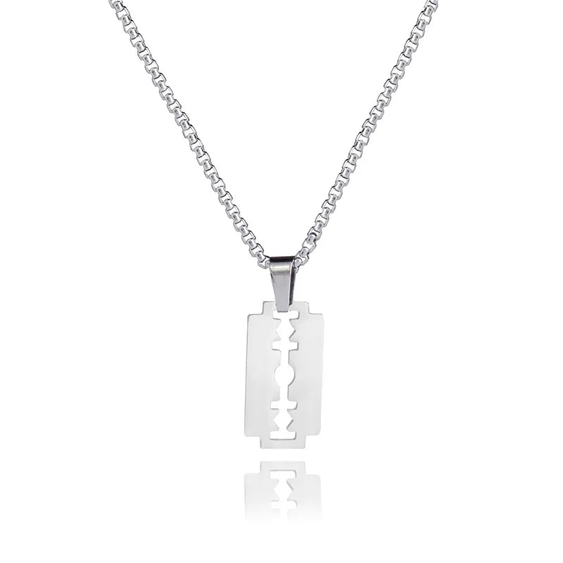 2021 New Fashion Street Hip-Hop Rock Jewerly Men Women Stainless Steel Flame Quenched Razor Blade Pendant Necklaces Punk Jewelry