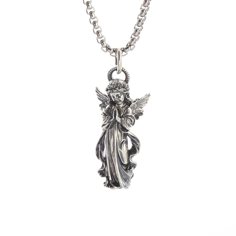 Vintage Punk Mythology Style Metal Sexy Angel Goddess Pendant Necklace for Men Women Classic Mysterious Souvenir Jewelry