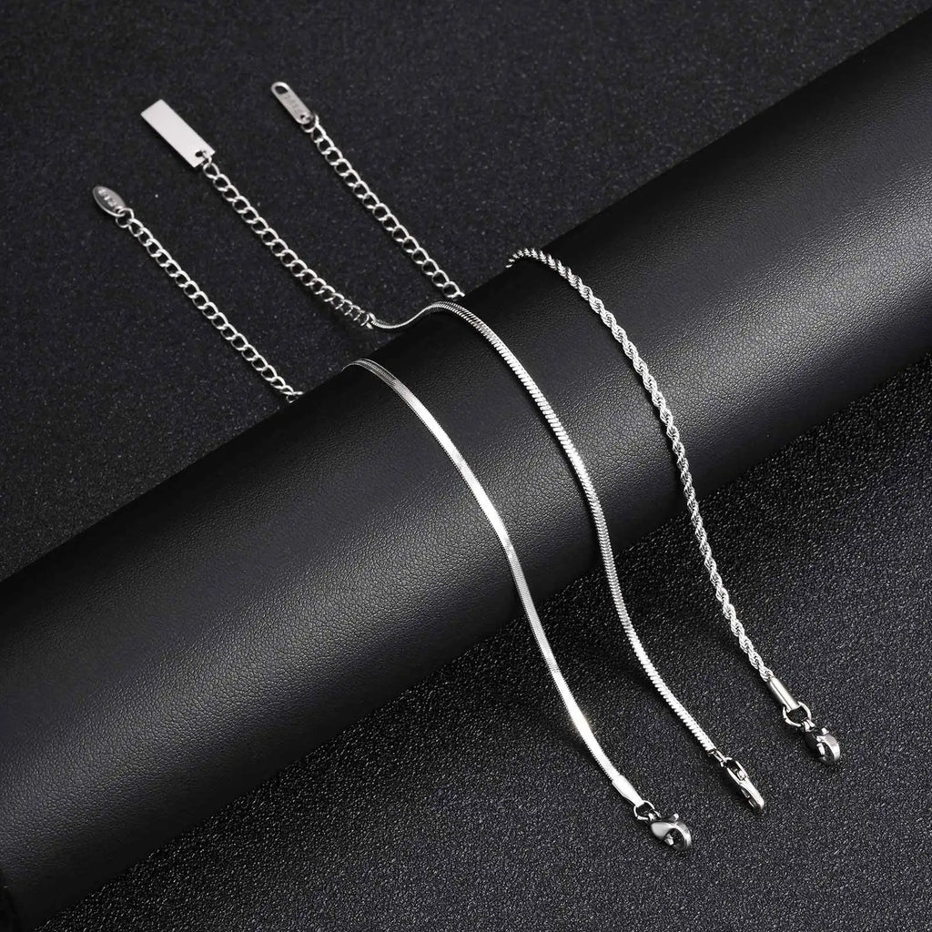 Thin Chain Bracelet Set 3pcs — Silver