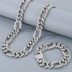 Hip-Hop Jewelry CZ Cuban Chain Man Bracelet Necklace Set Luxury Gold Color 60CM Long Stainless Steel Men's Necklace &