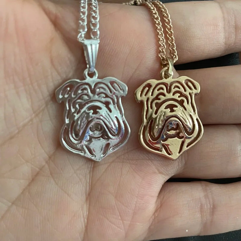 cartoon Boho Chic Alloy English bulldog necklace fashion bulldog pendant golden two colors plated