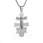 Vintage Christian Jesus Cross Stainless Steel Pendant Little Angel Prayer Necklace Men Women Faith Amulet Jewelry