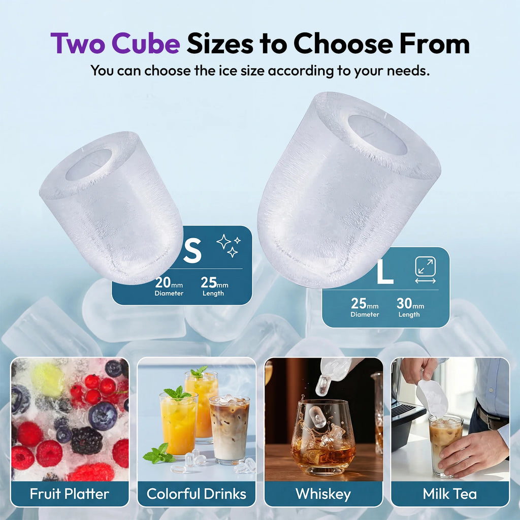 Loefme Desktop Fully Automatic Bullet Shaped Ice Maker 12kg/24h Fast Ice Making Suitable For Home Automatic Cleaning