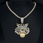 Hip Hop Big 3D Tiger Pendant Necklace Crystal Cuban Chain HipHop Iced Out Bling Necklaces Men Women Fashion Charm Jewelry