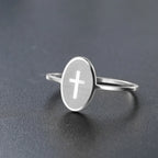 Skyrim Cross Oval Ring Women Men Stainless Steel Simple Couple Rings Hip Hop Religious Christian Jewelry Gifts