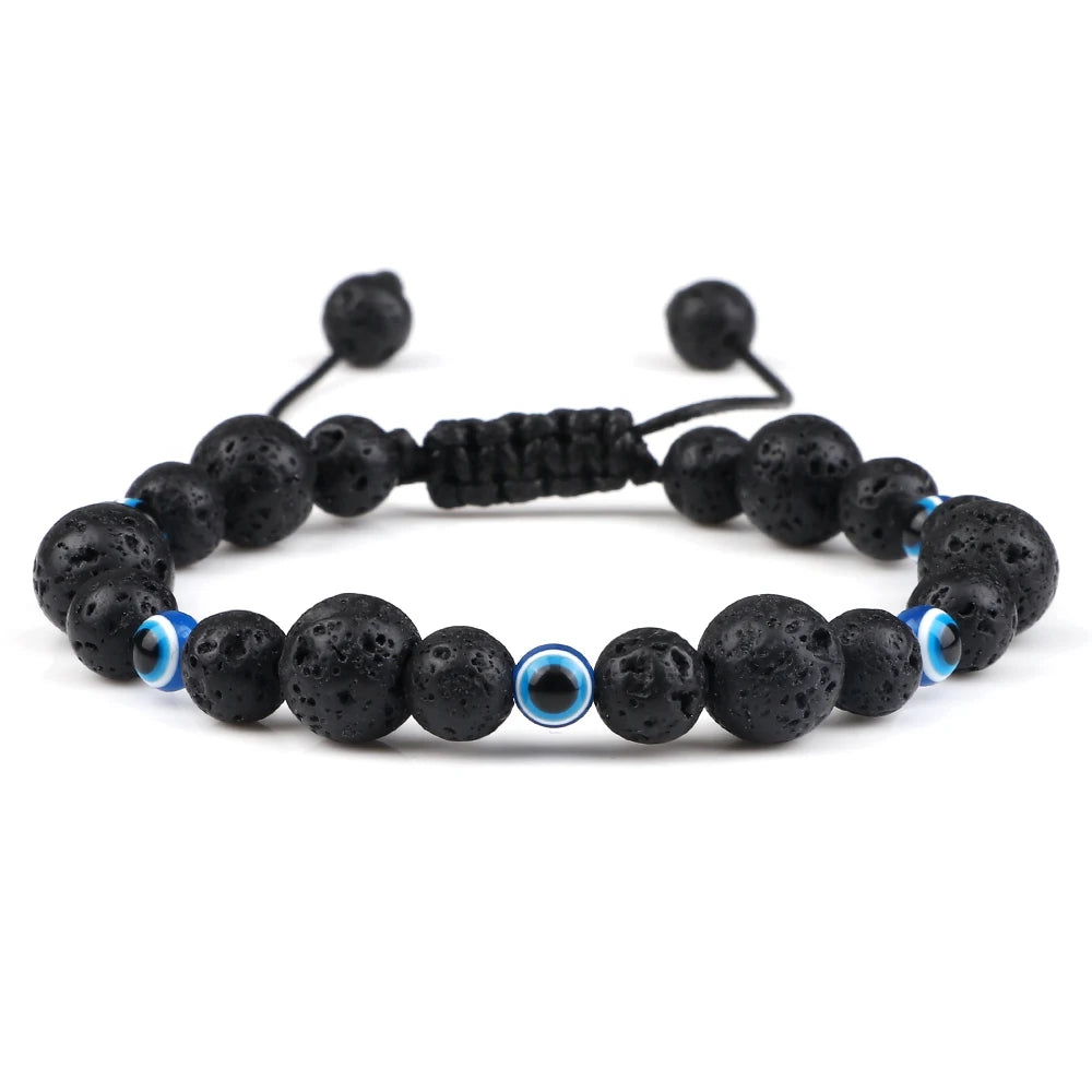 6 8mm Natural Stone Beads Bracelet for Women Men Blue Turkish Evil Eye Braided Chain Bangle Lucky Couple Jewelry Gift