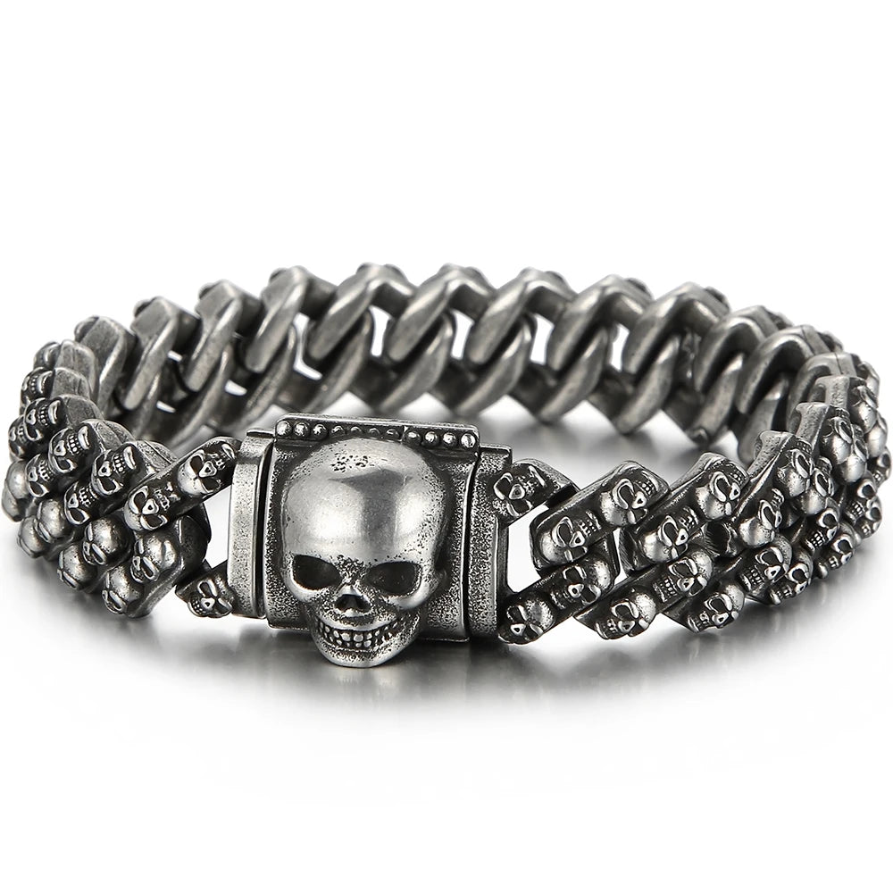 Steampunk Skeleton Man Bracelet Men's Stainless Steel Skull Head Chain Wristband Viking Charm Bangles Halloween Jewelry