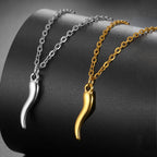 Italian Horn Amulet Pendant Necklace — Steel