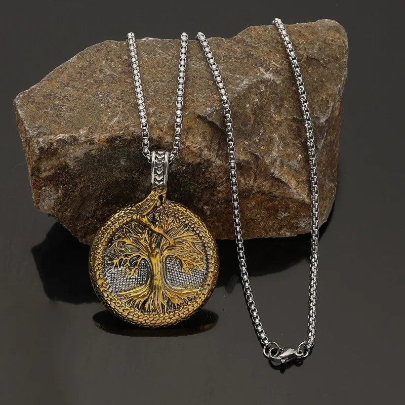 Vintage Viking Tree of Life Pendant Necklace — Two-Tone