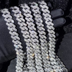 14mm Iced Out  Prong Cuban Link Chain Necklace for Men Women 2 Row Rhinestone Paved Miami Rhombus Hip Hop Jewelry Wholesale