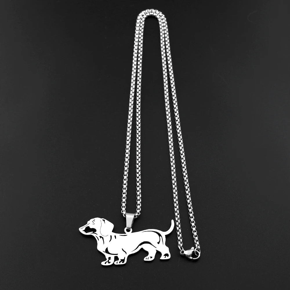 Doxie Sausage Dog Pendant Necklace For Women Men Stainless Steel Dachshund Long Doggie Low Rider Lovely Necklace Jewelry Gift