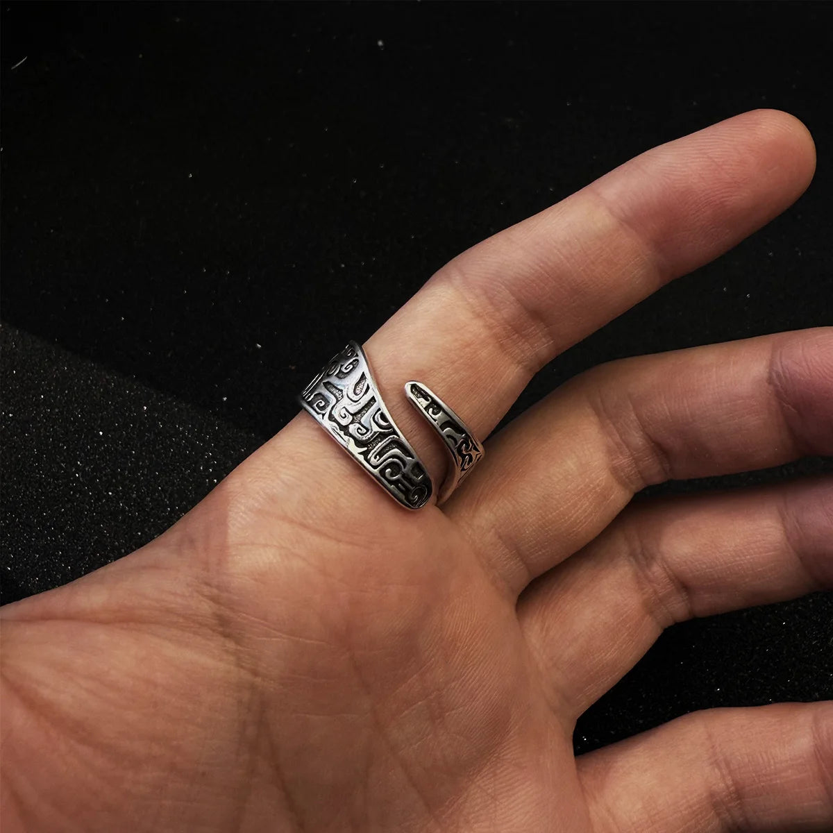 Retro Taotie Chinese Mythology Adjustable Open Ring For Men Punk Gothic Edgy Copper Jewelry Unisex Accessories Gift