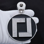 Iced Out Logo Circle Pendant Necklace Rotating 3-Inch