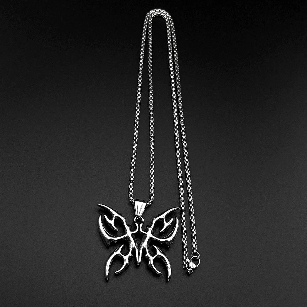 Fire Totem Butterfly Silver Chain Necklace
