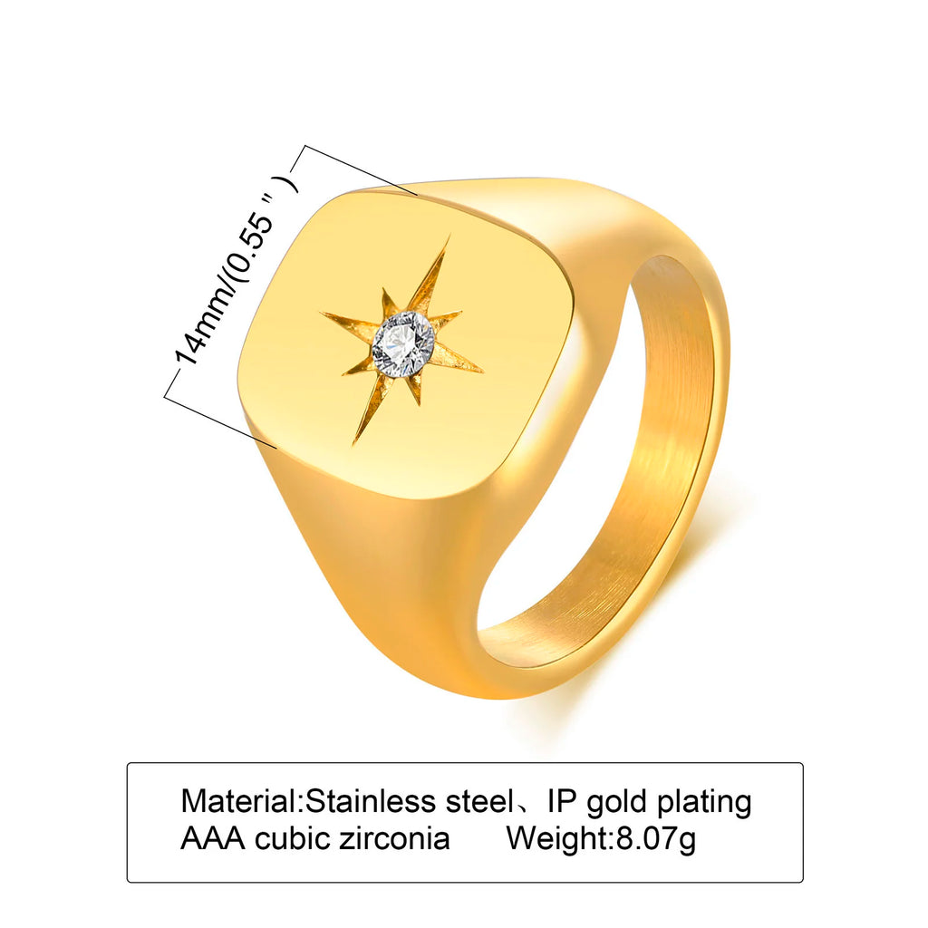 CZ North Star Signet Ring — Stainless Steel