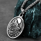 Vintage Stainless Steel Viking Wolf Howling to the Moon Pendant Necklace Nordic Boyfriend Gift Jewelry Wholesale