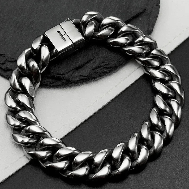 Ultra Light 14mm TA1 Bracelet for Fashion Men Anti-Allergy Titanium Curb Cuban Link Chain Necklaces Bracelets