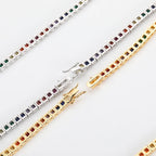 Gold Rainbow Tennis Necklace Iced Out 4MM 18K