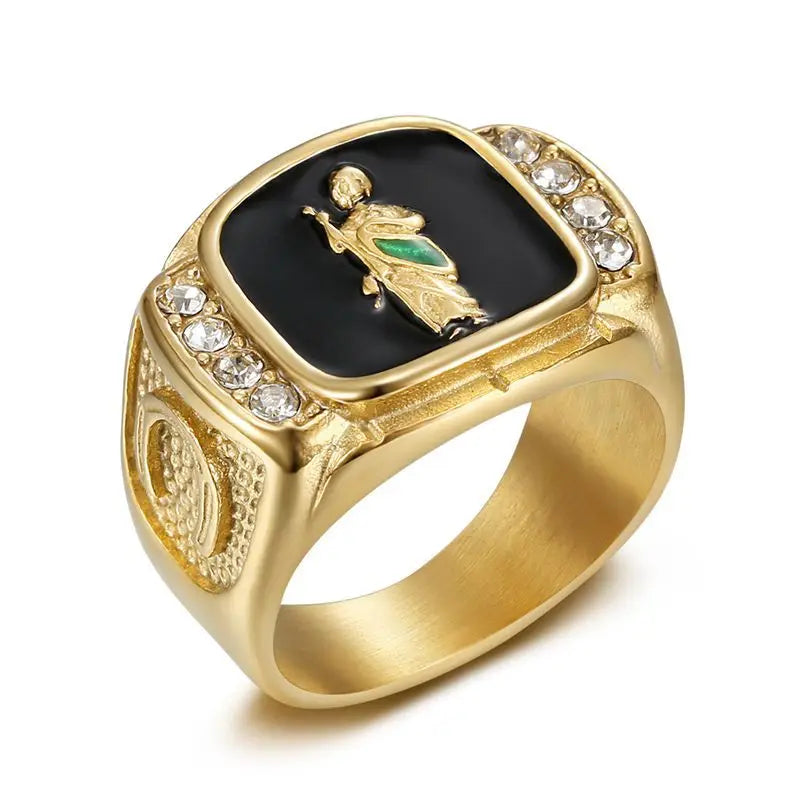 1pc, 316L stainless steel jewelry, St. Jude ring,with rhinestone green enamel, street party, daily wear, men's women's