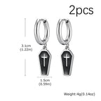 Gothic Coffin Cross Dangle Earrings for Men — Stainless Steel
