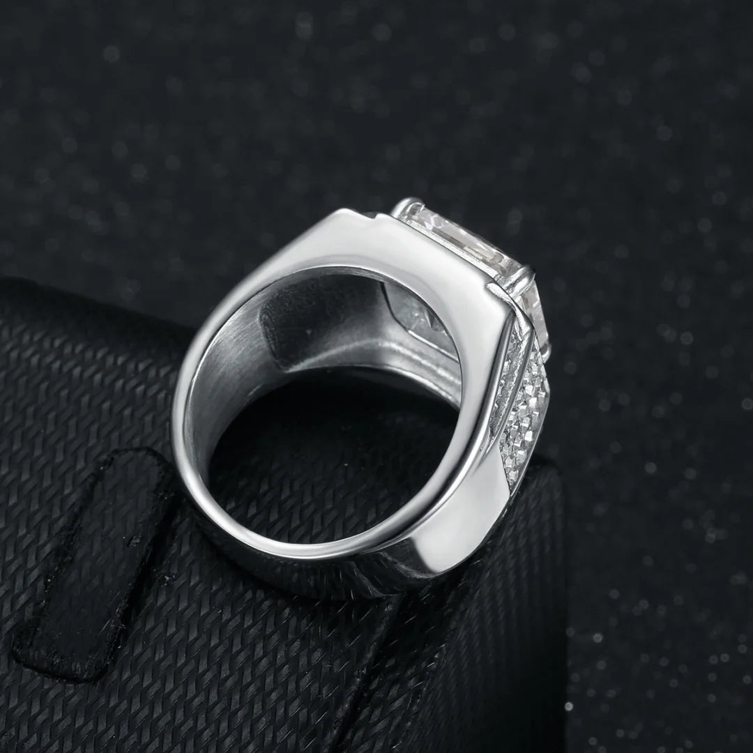 Iced Out Chunky CZ Square Ring 17mm — Stainless Steel
