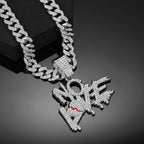 Men Women Hip Hop No Love Heart Letter Pendant Necklace with 13mm Cuban Chain Iced Out Bling Hiphop Necklaces Charm
