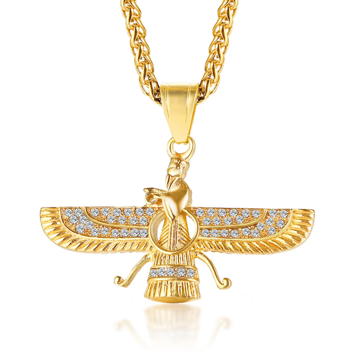 Faravahar Zoroastrian Winged Pendant Necklace — Stainless Steel