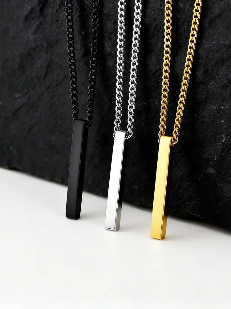 Hiphop Vertical Necklace for Men Boys,Stainless Steel Long Bar Pendant,Classic Punk Jewelry Gift