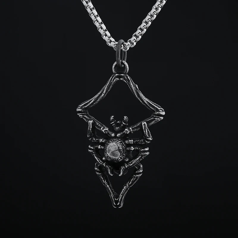 Retro Animal 2024 New 316L Stainless Steel Spider And Skull Pendant Necklace For Men Fashion Casual Punk Jewelry