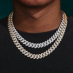 Wide 14mm Rhombus Double Row Cuban Necklace designed for men, delicate artificial diamonds mounted on PT950 Platinum chain