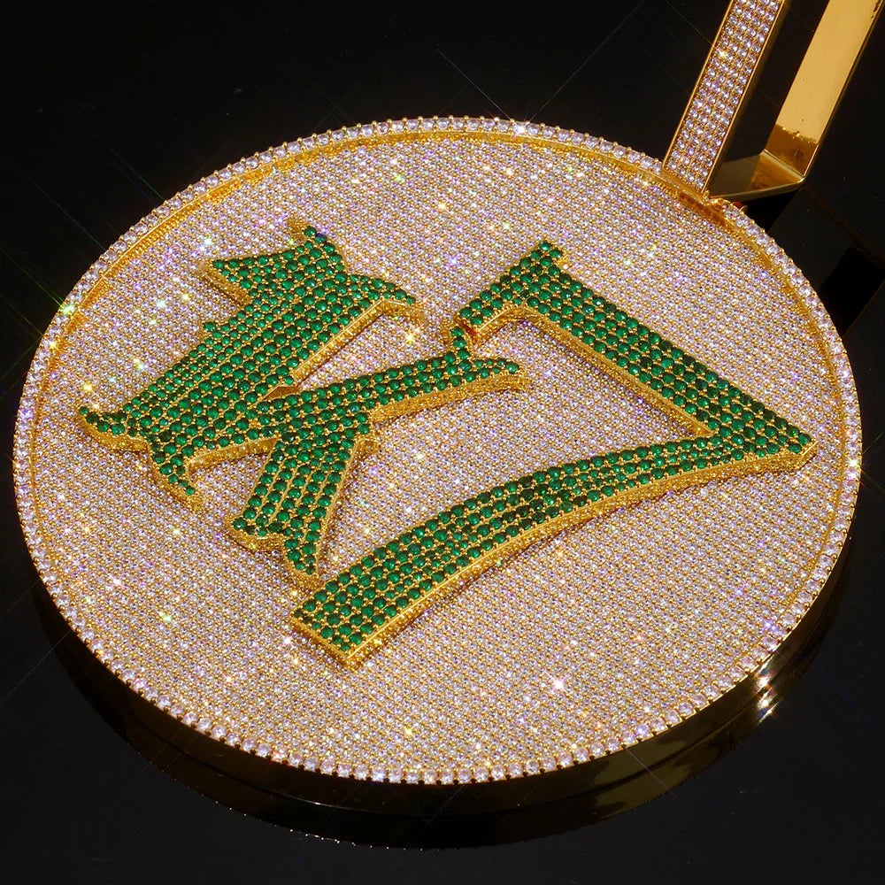 Iced Out Letter Pendant Necklace Disc CZ