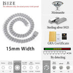 925 Silver Cuban Moissanite Chain Necklace 15MM VVS