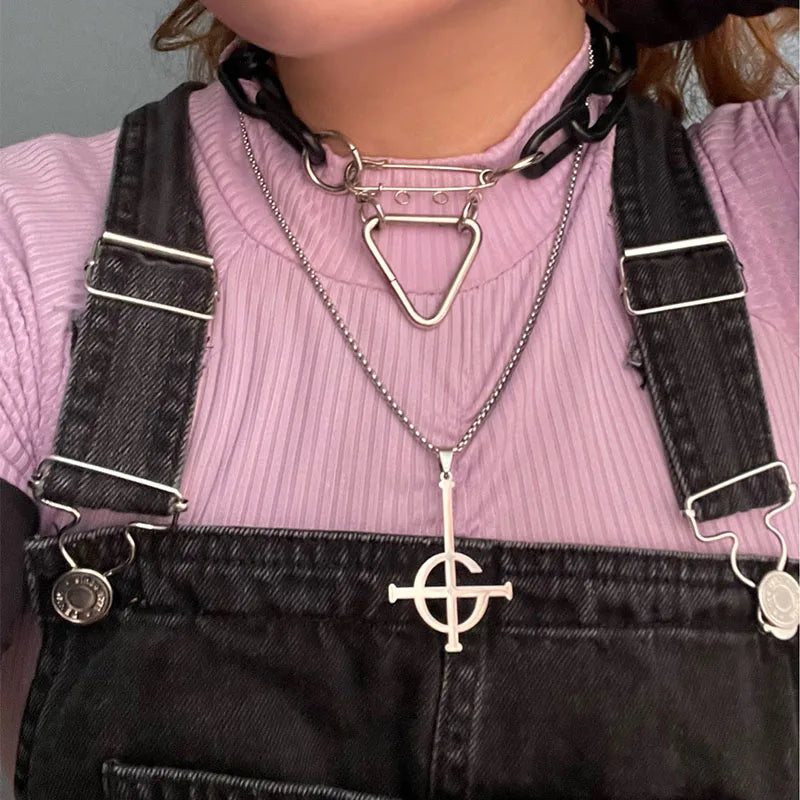 Cross Ghost Band Chain Necklace — Stainless Steel